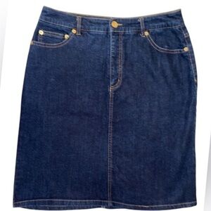 LIZ CLAIBORNE Denim Knee Length Mini Skirt in Dark Wash Blue Size 8